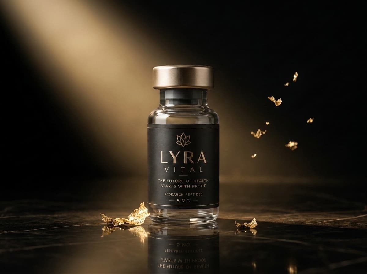 Epitalon — lyophilized powder in a Lyra Vital research vial on black marble